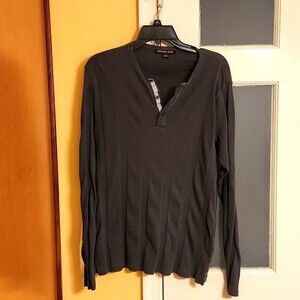 Michael Kors Men's Green-Gray Sweater w/ Buttons at Neck Size M